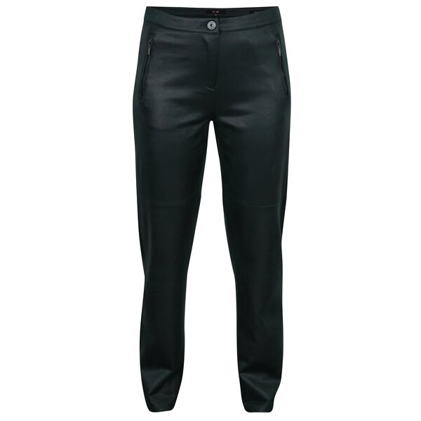 Pantaloni drepti verde inchis cu aspect de piele - Yest