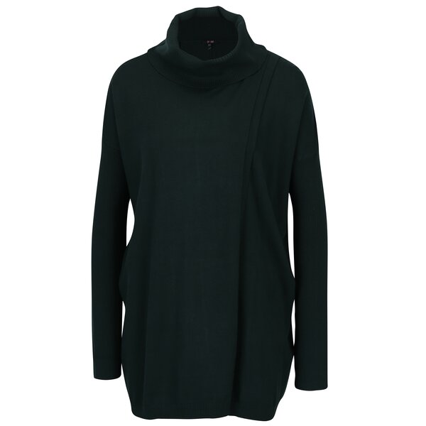 Rochie pulover verde inchis cu guler inalt - Yest