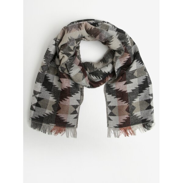 Fular gri&negru cu model aztec si carouri Pieces Sandie