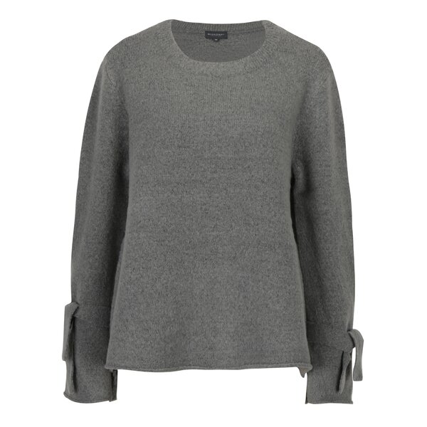 Pulover asimetric oversized gri cu cordon pe maneci Broadway Shahla