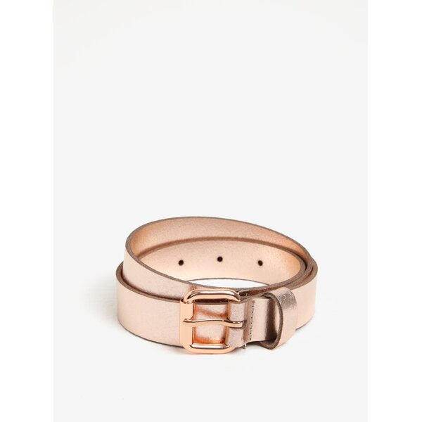 Curea roz cu aspect metalic din piele naturala Pieces Alina