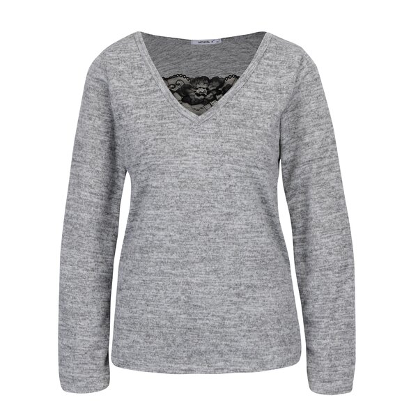 Bluza gri melanj cu decolteu si dantela discreta - Haily´s Saphira