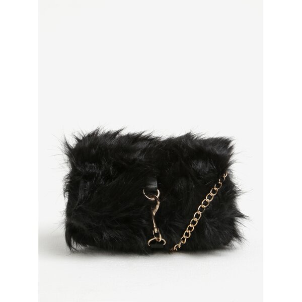 Geanta crossbody neagra cu blana artificiala Pieces Oksana