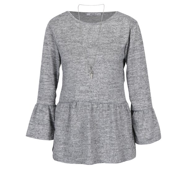 Bluza gri melanj cu manenci clopot si lant cu pandantiv inclus - Haily´s Svea