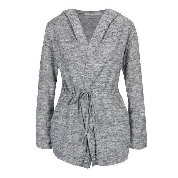 Cardigan cu gluga si talie ajustabila gri deschis melanj - Haily´s Adaline