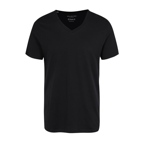 Tricou basic negru din bumbac pima Selected Homme