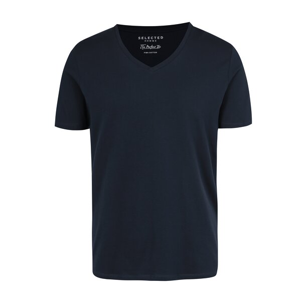 Tricou basic bleumarin din bumbac pima Selected Homme