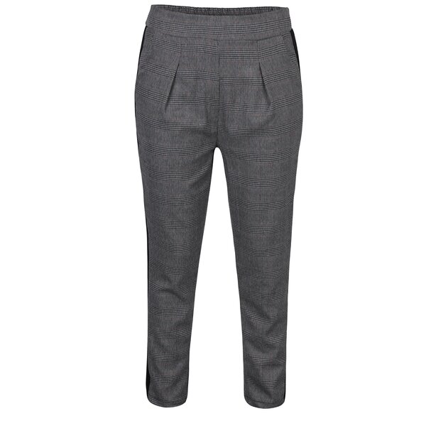 Pantaloni gri in carouri cu talie inalta si elastica - Haily’s Valeria