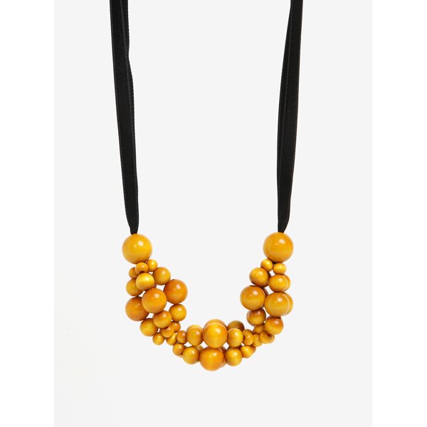 Colier handmade cu margele galbene din lemn cu aspect lacuit - KO-RA-LE Wav