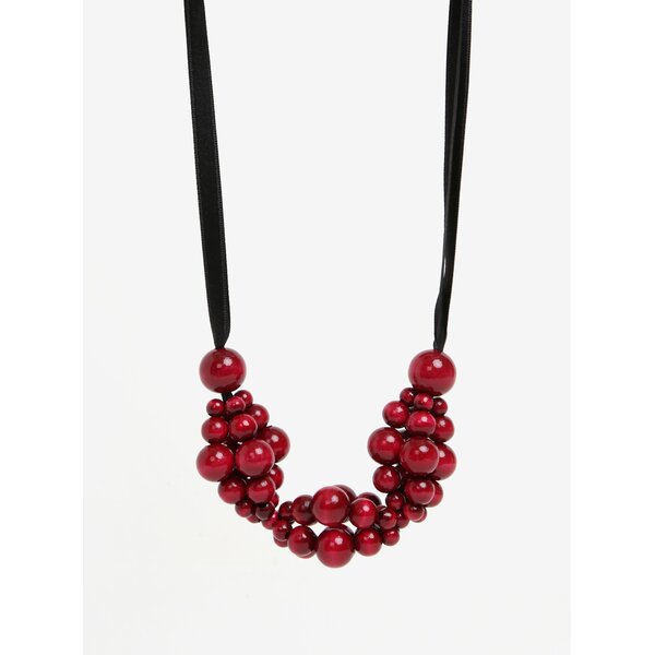 Colier handmade cu margele bordo din lemn cu aspect lacuit - KO-RA-LE Wav