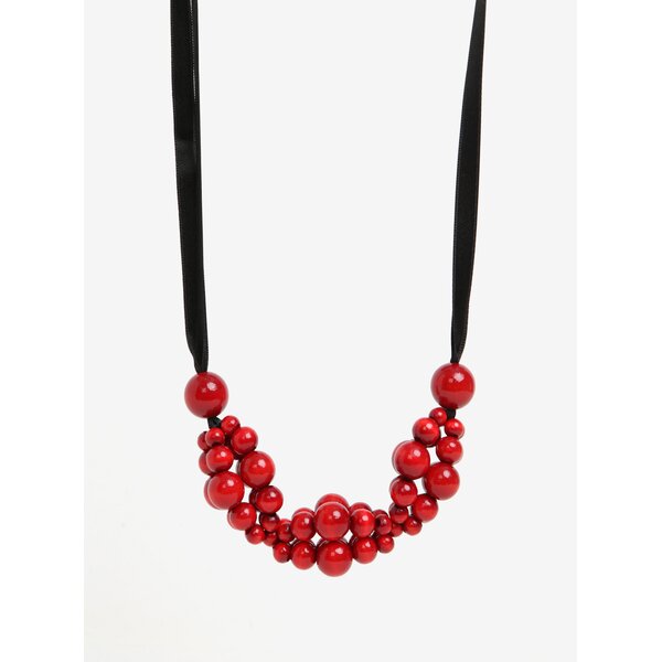 Colier handmade cu margele rosii din lemn cu aspect lacuit - KO-RA-LE Wav