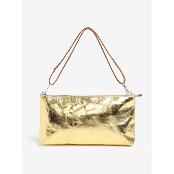 Geanta clutch aurie cu aspect metalic si detalii din piele UASHMAMA® La Busta