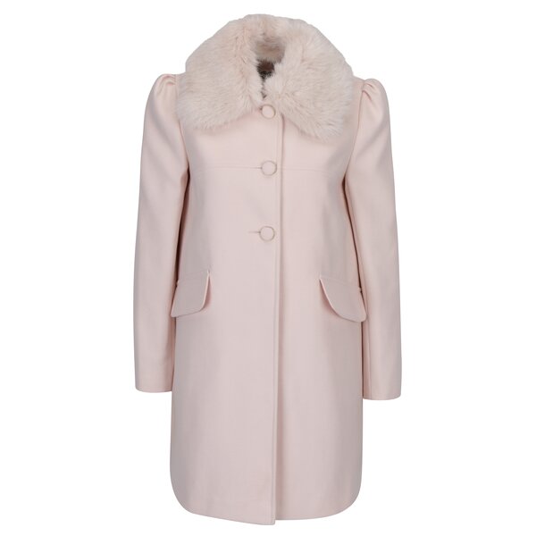 Palton crem cu blana artificiala si umeri bufanti Miss Selfridge