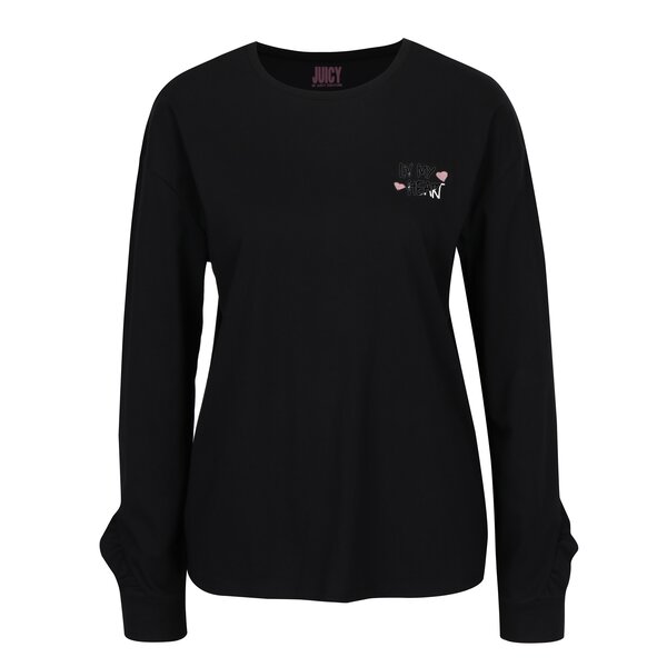 Bluza neagra cu print text si volane Juicy Couture