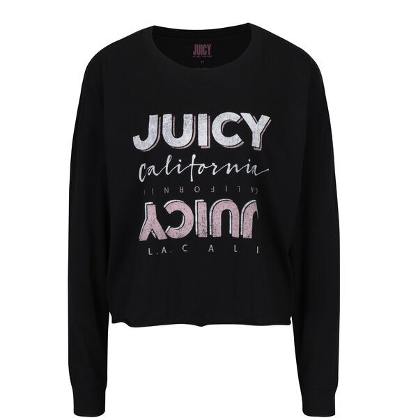 Bluza neagra cu print text si tiv nefinisat Juicy Couture