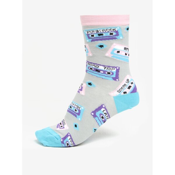 Sosete gri & turcoaz cu print pentru femei - Sock It to Me Mixtapes