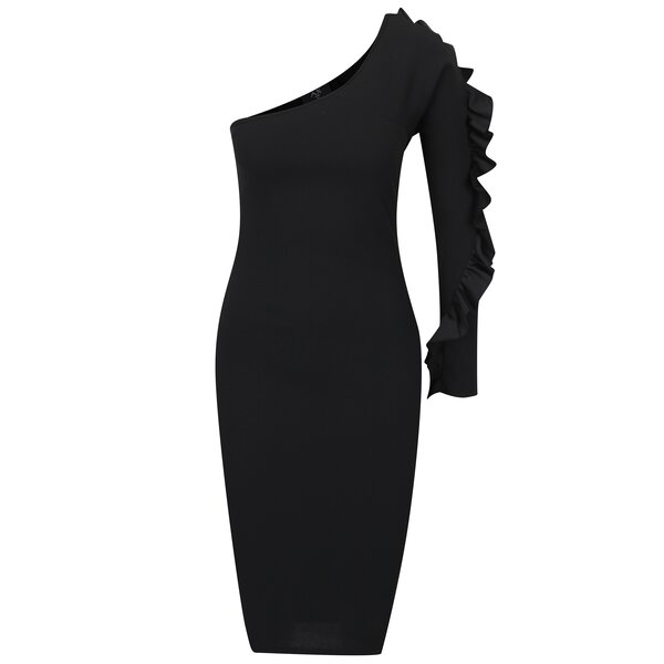 Rochie neagra asimetrica cu volane - Ax Paris