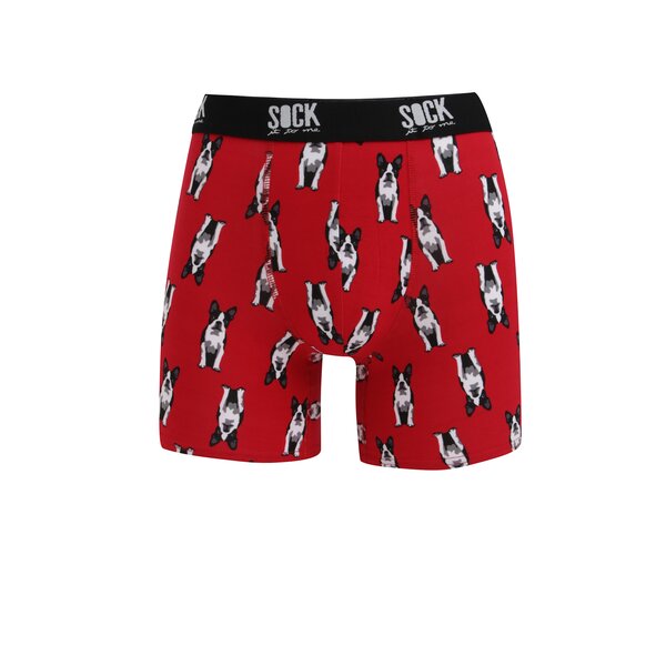 Boxeri rosii cu print si talie elastica cu logo - Sock It to Me Boston Terier