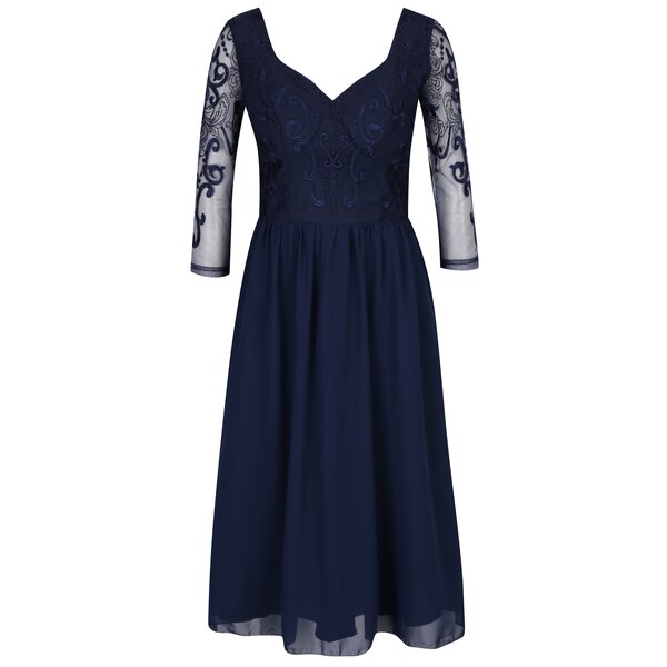 Rochie bleumarin cu maneci 3/4 si dantela - Chi Chi London Nisha