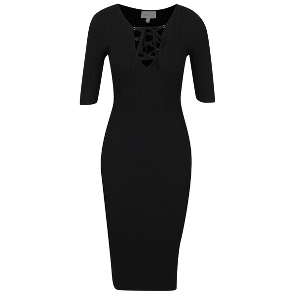 Rochie bodycon neagra cu snur si maneci midi - Apricot Rochie bodycon neagra cu snur si maneci midi - Apricot