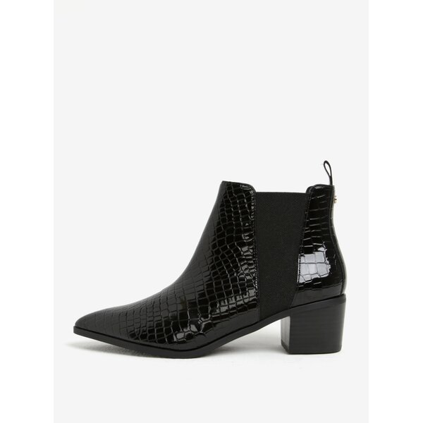 Botine Chelsea negre cu toc si aspect lucios de piele de reptila - Miss KG Sharpe