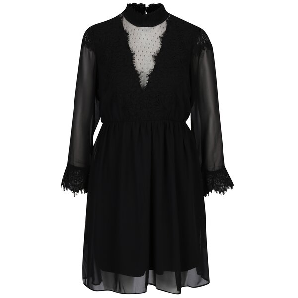Rochie neagra cu dantela si maneci clopot transparente VERO MODA Maggi