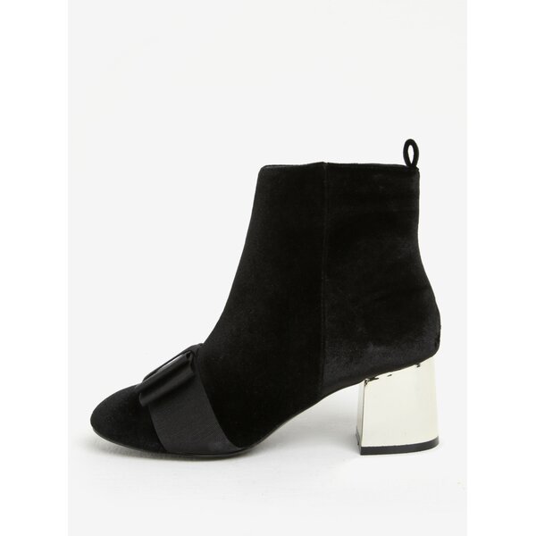 Botine negre din catifea cu funda si toc auriu - Miss KG Talisa