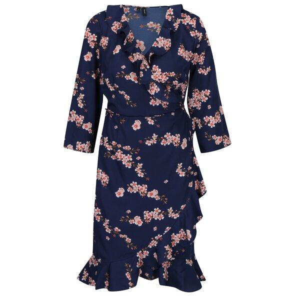 Rochie suprapusa bleumarin cu volane si print floral VERO MODA Henna