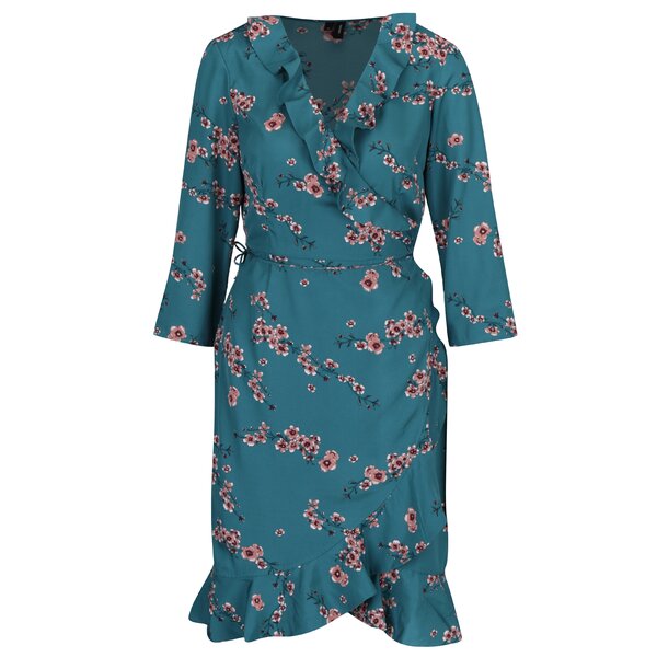 Rochie suprapusa verde cu volane si print floral VERO MODA Henna