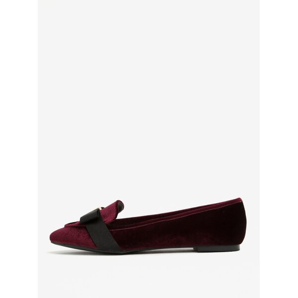 Pantofi loafers bordo din catifea cu funda neagra - Miss KG Larissa
