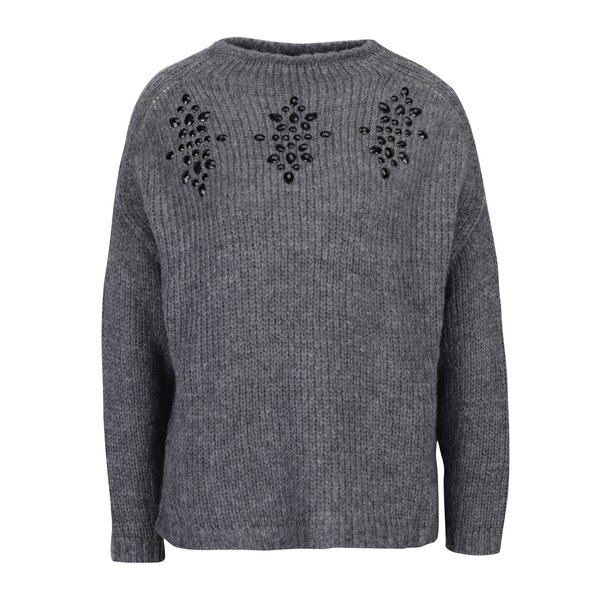 Pulover gri cu maneci raglan si aplicatii decorative ONLY Siv