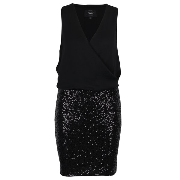 Rochie neagra cu decolteu suprapus si paiete ONLY Zille
