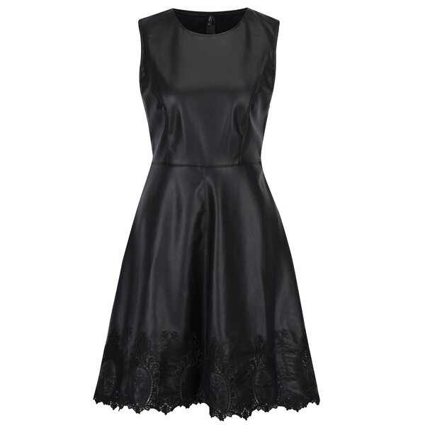 Rochie neagra din piele sintetica cu detaliu din dantela ONLY Macy