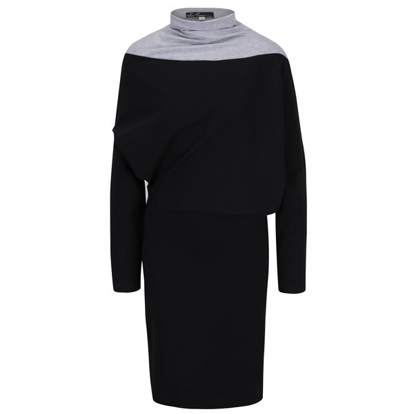 Rochiea neagra cu insertie gri si guler inalt Lena Criveanu