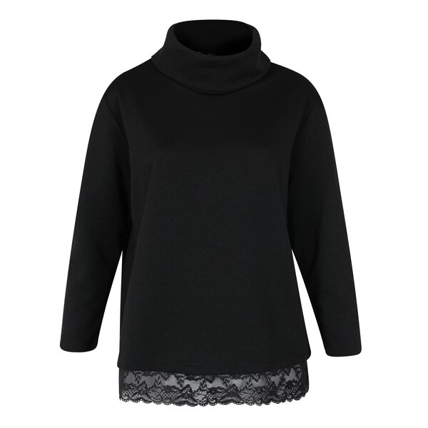 Bluza sport neagra cu guler inalt si terminatie din dantela - Ulla Popken