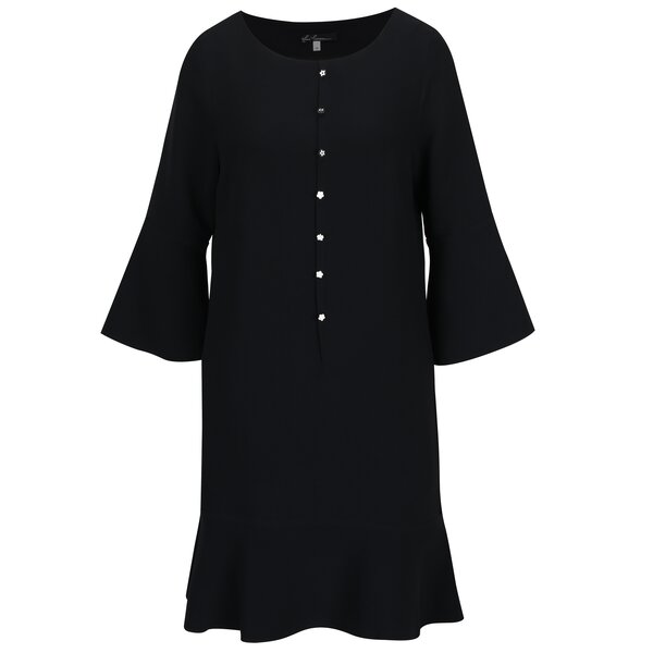 Rochie neagra cu maneci clopot si volan la terminatie Lena Criveanu