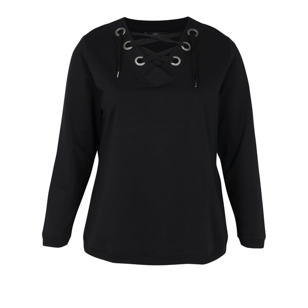 Bluza sport neagra cu snur in zona decoletului - Ulla Popken