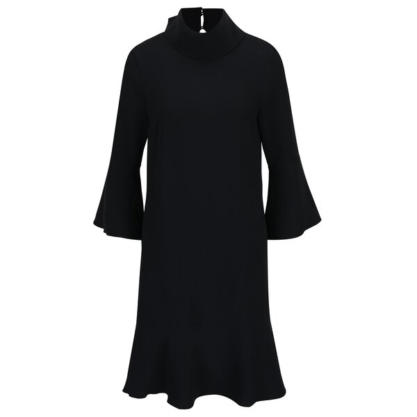 Rochie neagra cu guler inalt si volan la terminatie Lena Criveanu