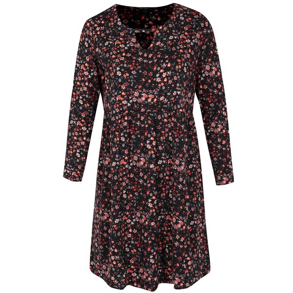 Rochie neagra cu print floral si decupaj discret - Ulla Popken