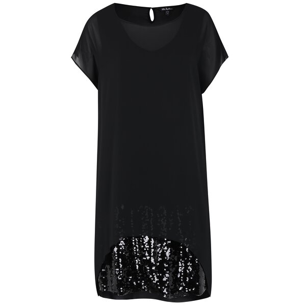 Rochie neagra cu insertii translucide si terminatie cu paiete - Ulla Popken