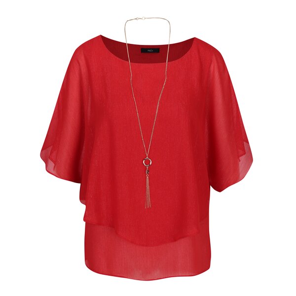 Bluza rosie cu fir metalic si colier M&Co