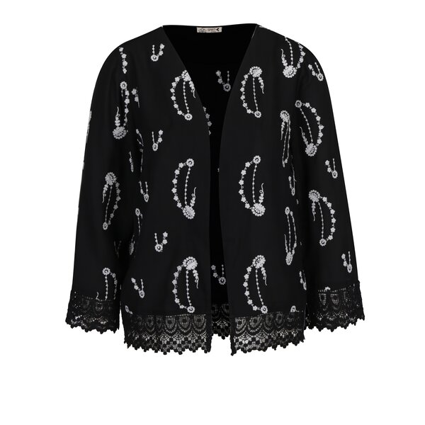 Cardigan negru cu broderie florala si dantela M&Co