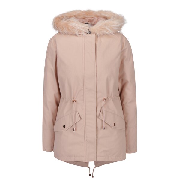Geaca parka roz cu gluga si blana artificiala detasabila - Dorothy Perkins