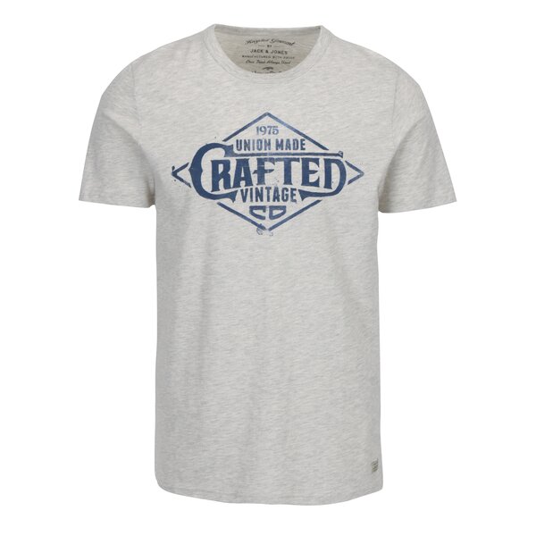 Tricou gri deschis cu print text Jack & Jones Vintage Recycle Adam