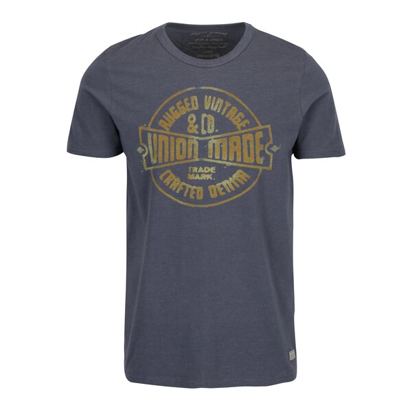 Tricou gri&galben cu print text Jack & Jones Vintage Recycle Adam