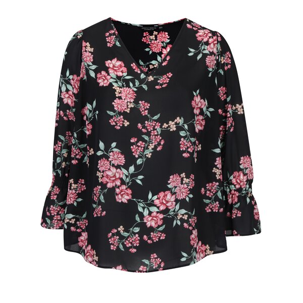 Bluza neagra cu print floral si maneci clopot - Dorothy Perkins Curve