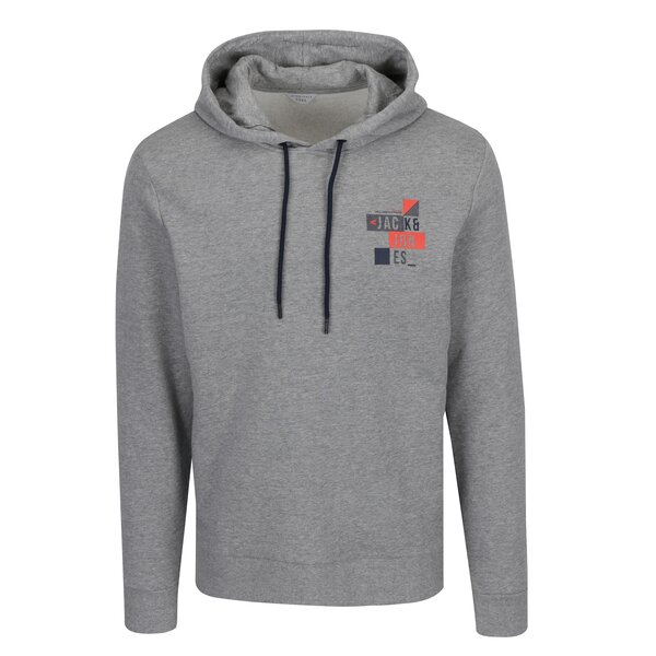 Hanorac gri cu print logo Jack & Jones Core Booster