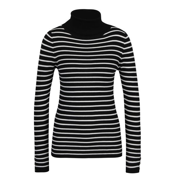 Bluza tricotata alb & negru cu model in dungi si guler inalt - Haily´s Ida