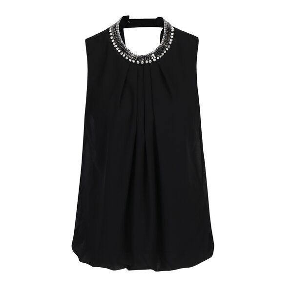 Bluza neagra fara maneci cu guler din aplicatii - Haily´s Laila