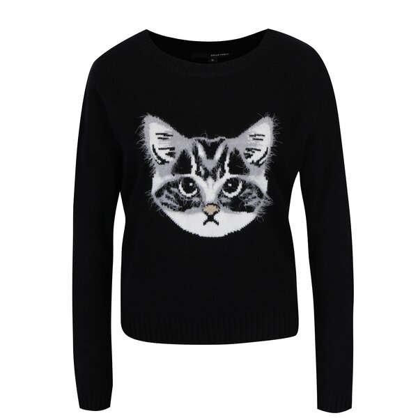 Pulover tricotat negru cu pisica - TALLY WEiJL